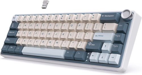 RK ROYAL KLUDGE R65 Wireless Mechanical Keyboard with Volume Knob, Tri-Mode 2.4G/USB-C/BT Gasket Mounted 60% Gaming Keyboard with 66Keys, PBT Keycaps, QMK/VIA, Hot Swappable Cream Switch, Blue - Lot 7558