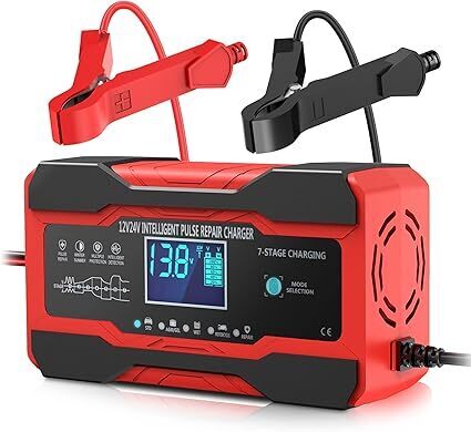 YONHAN Battery Charger 10-Amp 12V and 24V Fully-Automatic Smart Car Battery Charger, Battery Maintainer Trickle Charger, and Battery Desulfator with Temperature Compensation - Lot 7570
