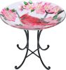 Outdoor Glass Birdbath with Metal Stand for Outside Lawn Yard Garden Cardinal Decor - Thumbnail 1