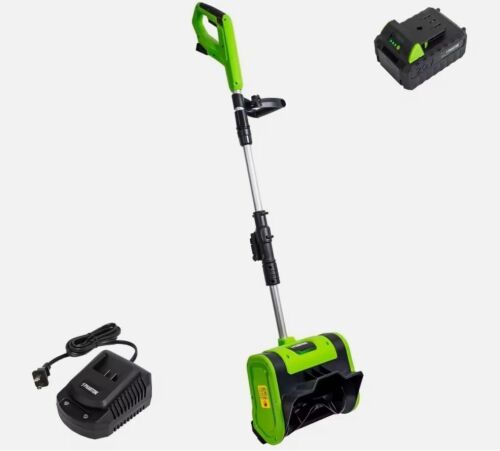 Cordless Power Snow Shovel, Rechargeable Battery, Charger, Green - Lot 7660