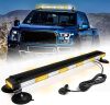 Roof Top Strobe Light Bar Amber White Emergency Traffic Advisor Lights, Double Side Warning Safety Flashing w/Magnetic Mount for Construction Vehicles Plow Trucks Pickup, Amber/White - Thumbnail 1
