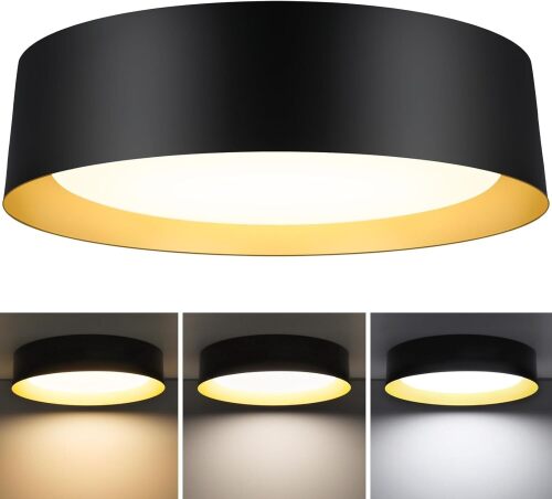 BrightHome 16in Flush Mount LED Ceiling Light, 30W(300W Equiv) 3000LM, 3 Colors 3000K 4000K 5000K, Dimmable Black and Gold Modern Flush Mount Light for Bedroom, Bathroom, Hallway, Kitchen - Lot 7601