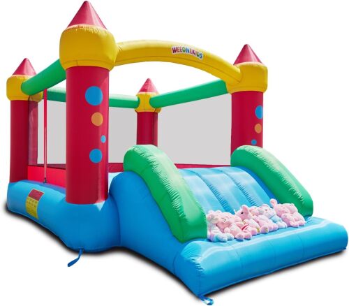 Air Bounce House, Inflatable Bouncer with Air Blower and Slide, Jumping Family Backyard Bouncy Castle with Extra Thick Material