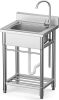 Utility Sink Free Standing Single Bowl Kitchen Sink with Cold and Hot Water Pipe Stainless Steel Sink for Garage Shop Laundry Room Farmhouse Mens Gifts Ourdoor Indoor - Thumbnail 1