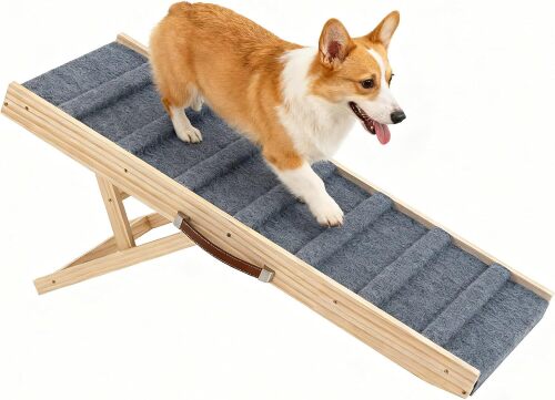 Dog Ramp for Bed, 39.4" Long Wooden Pet Ramp for Small & Large Dogs, 4 Adjustable Heights 12.2" to 22" with Anti-Slip Carpet & Carrying Handle Holds, Portable Dog ramps for Car, Bed, Couch, Outdoor - Lot 7614