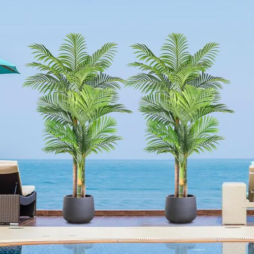 6ft Tall Triple Golden Cane Palm Artificial Tree 72inch Large Tropical Palm Tree UV Resistant Fake Plant in Pot for Indoor Outdoor Big House Living Room Outside Patio Office Home Decor 2Pack - Lot 7644