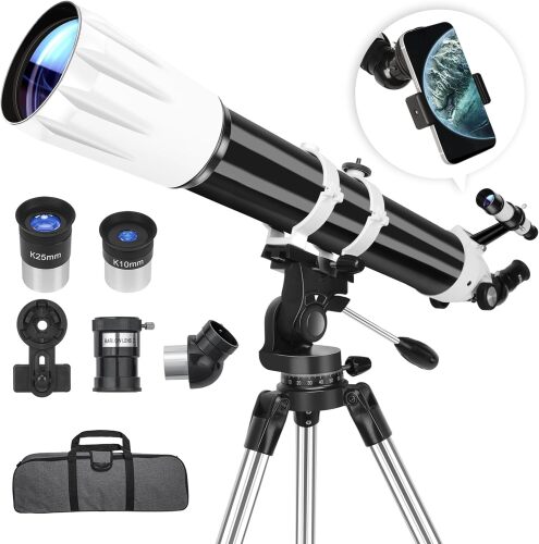 Telescope, 90mm Aperture 900mm Astronomical Refractor Telescope for Adults High Powered - Multi-Coated Professional Telescopes for Astronomy Beginners with AZ Mount, Portable Carry Bag, Phone Adapter - Lot 7656
