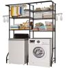 Over Washer and Dryer Storage Shelves, 6 Tiers Laundry Room Drying Rack with Hanger Rod and Hooks, Shelves Black - Thumbnail 1