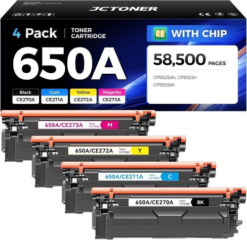 650A Toner Cartridge Set 4-Pack High Yield with Chip Replacement for HP 650A CE270A CE271A CE272A CE273A Compatible with HP Color LaserJet Enterprise CP5525 CP5525dn CP5525n CP5525xh - Lot 155