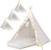 4 Pack Teepee Tent for Kids with Light String and Inflatable Airbed - Thumbnail 1
