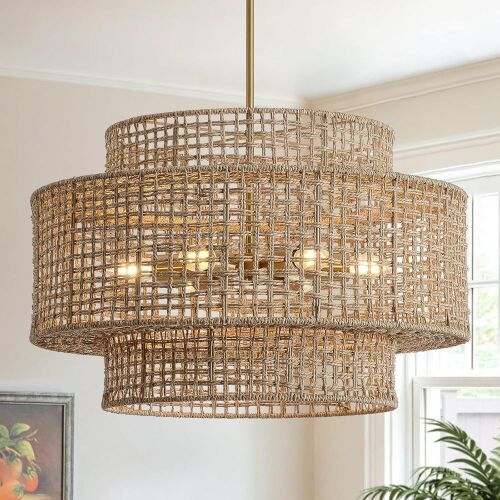 24” 6-Light Rattan Chandelier - Lot 164