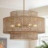 24” 6-Light Rattan Chandelier - Thumbnail 1