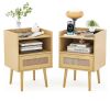 Set of 2 Rattan Nightstands - Thumbnail 1