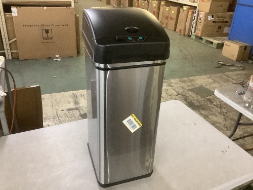 iTouchless 13 Gal. Stainless Steel Trash Can with Sensor Lid, Odor Filter and Pet-Proof Lid Lock - No Power Adapter, Dented - Lot 394JF