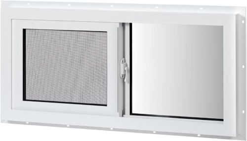 COLORPAPA Vinyl Basement Window, 32" x 14" Slider Window with Double Pane Insulated Tempered Glass and Fiberglass Mesh Screen - Lot 449