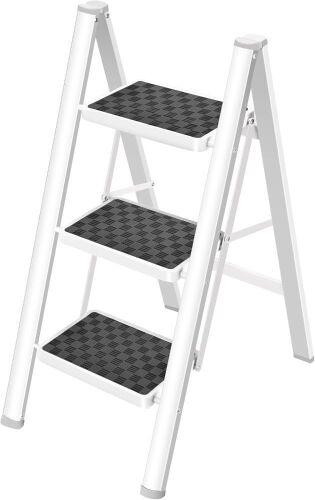 HBTower 3 Step Ladder Folding Step Stool, 330 Lbs Capacity - Lot 664