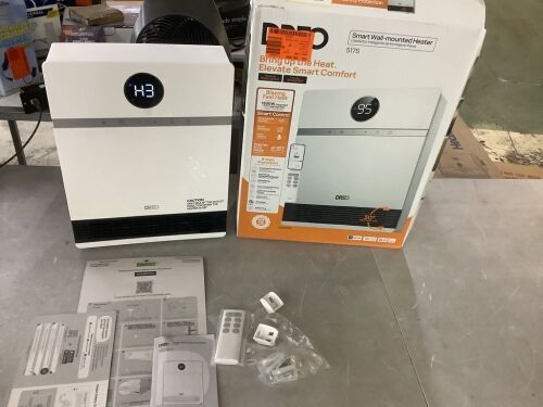 DREO 1500W Smart Wall Mount Ceramic Heater, Furnace, w/Remote 30° Oscillation, Adj Thermostat - Lot 721JF
