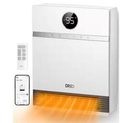 DREO 1500W Smart Wall Mount Ceramic Heater, Furnace, w/Remote 30° Oscillation, Adj Thermostat - Lot 722JF
