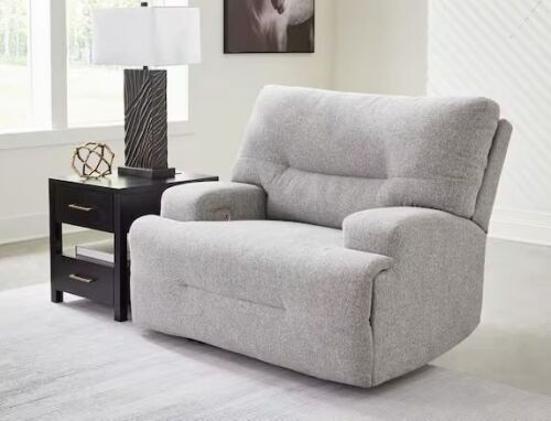 Signature DESIGN BY ASHLEY Acklen Place Gray Polyester Standard Power Recliner with Adjustable Headrest - Lot 4JF