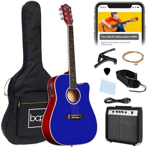 Beginner Acoustic Electric Cutaway Guitar Set w/ Gig Bag, Strap - 41in - Lot 701