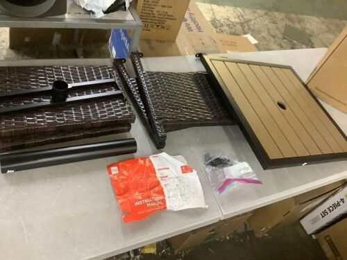 Outdoor Wicker Patio Side Table Accent Furniture w/ Umbrella Hole - Lot 615