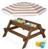 3-in-1 Kids Sand & Water Table Outdoor Wood Picnic Table w/ Umbrella - Thumbnail 1