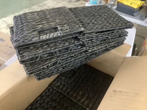 Set of 5 Collapsible Hyacinth Storage Baskets w/ Inserts - 10.5x10.5in - Lot 602