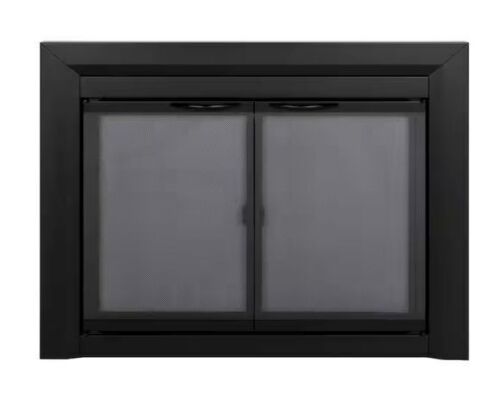 Pleasant Hearth Carlisle Large Black Cabinet Style Glass Fireplace Doors - Lot 68JF
