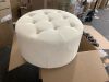 Christopher Knight Home Calistae Modern 29.25 in. W Beige Upholstered Linen Round Accent Ottoman with Button Tufting - Torn Dust Cover on Bottom - Thumbnail 2