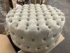 Beige Round Velvet-Feel Upholstered Foot Stool Ottoman with Button Tufted Design - Thumbnail 3