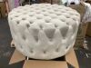 Beige Round Velvet-Feel Upholstered Foot Stool Ottoman with Button Tufted Design - Thumbnail 4