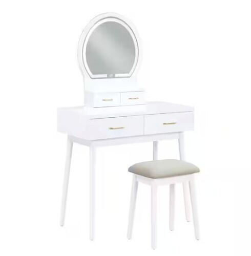 Lazzara Calera 2-Piece White Makeup Vanity Sets with Dresser, Mirror and Stool - Lot 74JF
