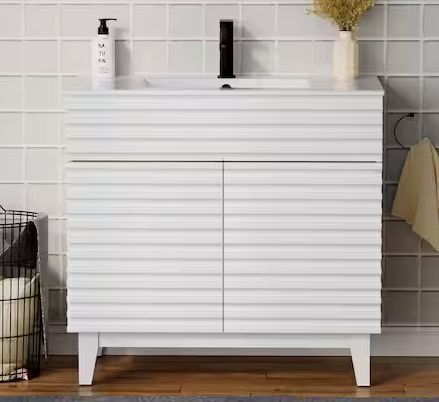 24 in. W x 17.7 in. D x 33.5 in. H Single Sink Bath Vanity in White - No Top - Lot 48JF