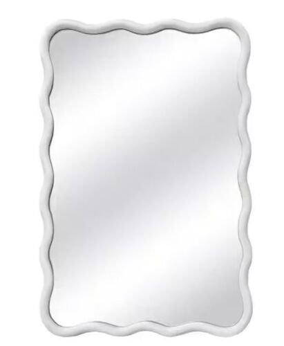 24 in. W x 36 in. H Rectangle White Wood Framed Wavy Wall Mirror - Lot 220JF