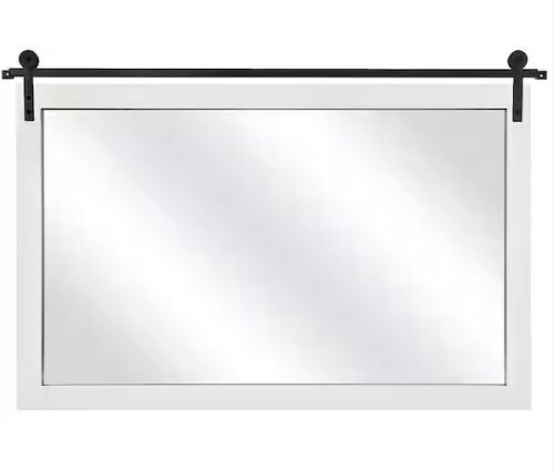 40 in. W x 26 in. H White Rectangle Wood Framed Accent Wall Mirror - Lot 223JF