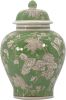Green & White Floral Chinoiserie Jar 12" w/Lid - Thumbnail 1