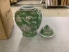 Green & White Floral Chinoiserie Jar 12" w/Lid - Thumbnail 2