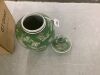 Green & White Floral Chinoiserie Jar 12" w/Lid - Thumbnail 3