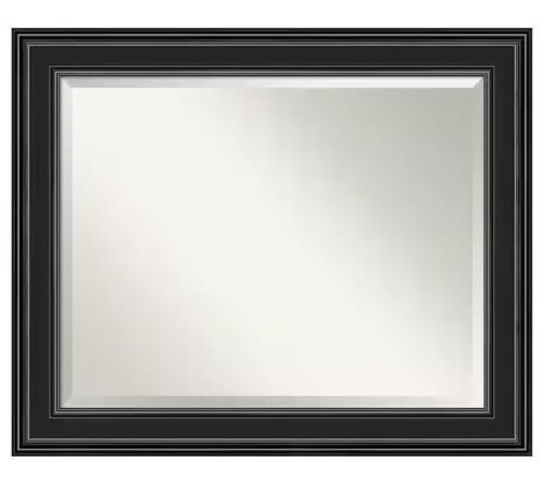 Amanti Art Medium Rectangle Satin Black Beveled Glass Modern Mirror (27.75 in. H x 33.75 in. W) - Lot 214JF