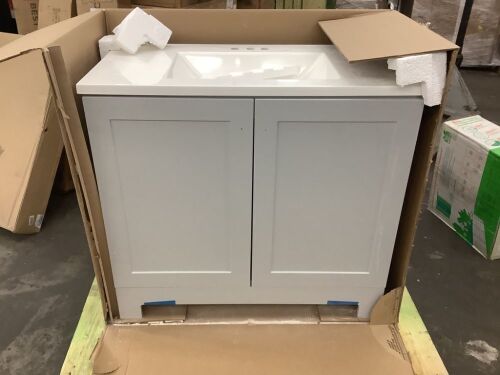 Glacier Bay 36in Pearl Gray Vanity with White Cultured Marble Top - Lot 46JF