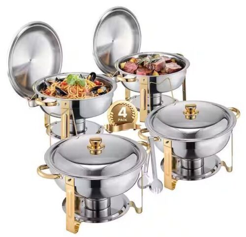 Stainless Steel Round Chafing Dish Buffet Set, 5 qt. 4-Pack - Lot 859JF