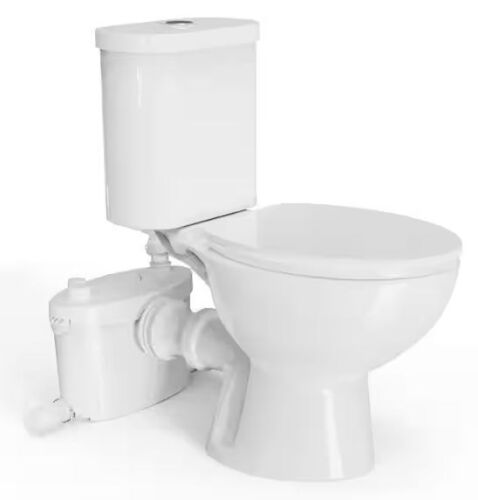 Rear Outlet Macerating 2-Piece 1.0/1.6 GPF Dual Flush Round Toilet, with 0.8 HP Macerating Pump in White - Lot 7JF