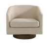 Light Brown Cotton Linen Upholstered 360° Swivel Arm Chair With Wood Base - Thumbnail 1