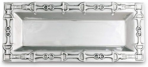 Arthur Court Designs Aluminum Equestrian Oblong Tray Horse Bit Boarder Polo Style Food Serving Tray 18.5 inch x 7 inch - Lot 469