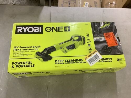 RYOBI ONE+ 18V Cordless Hand Vacuum with Powered Brush Kit with 2.0 Ah Battery and Charger - Lot 39JF