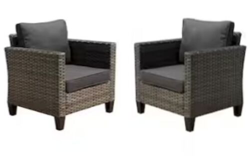OVIOS Gray Wicker Outdoor Patio Chairs, 2 Pack - Lot 13JF