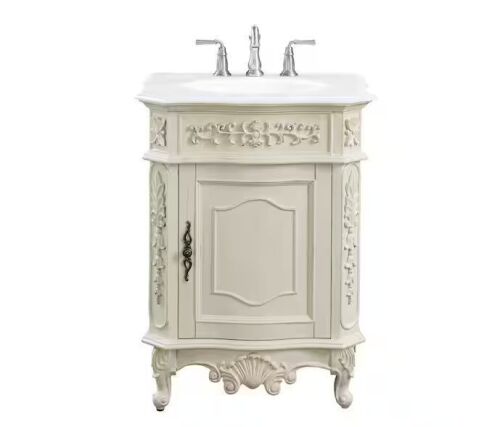 Home Decorators Collection Winslow 26 in. Single Sink Freestanding Antique White Bath Vanity with White Marble Top - Lot 25JF