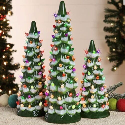 Set of 3 Pre-Lit Ceramic Tabletop Christmas Trees - Lot 892