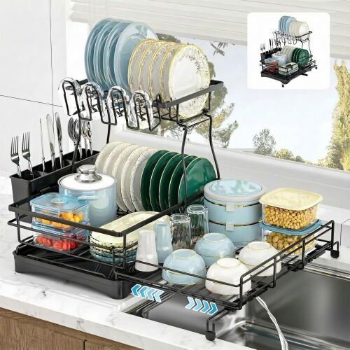 2 Tier Extendable Dish Drying Rack - Lot 733