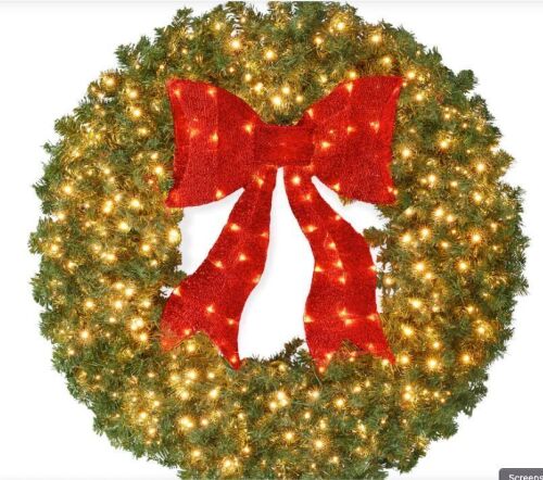Pre-Lit Artificial Fir Christmas Wreath w/ Red Bow, LED Lights, 36" - Lot 166
